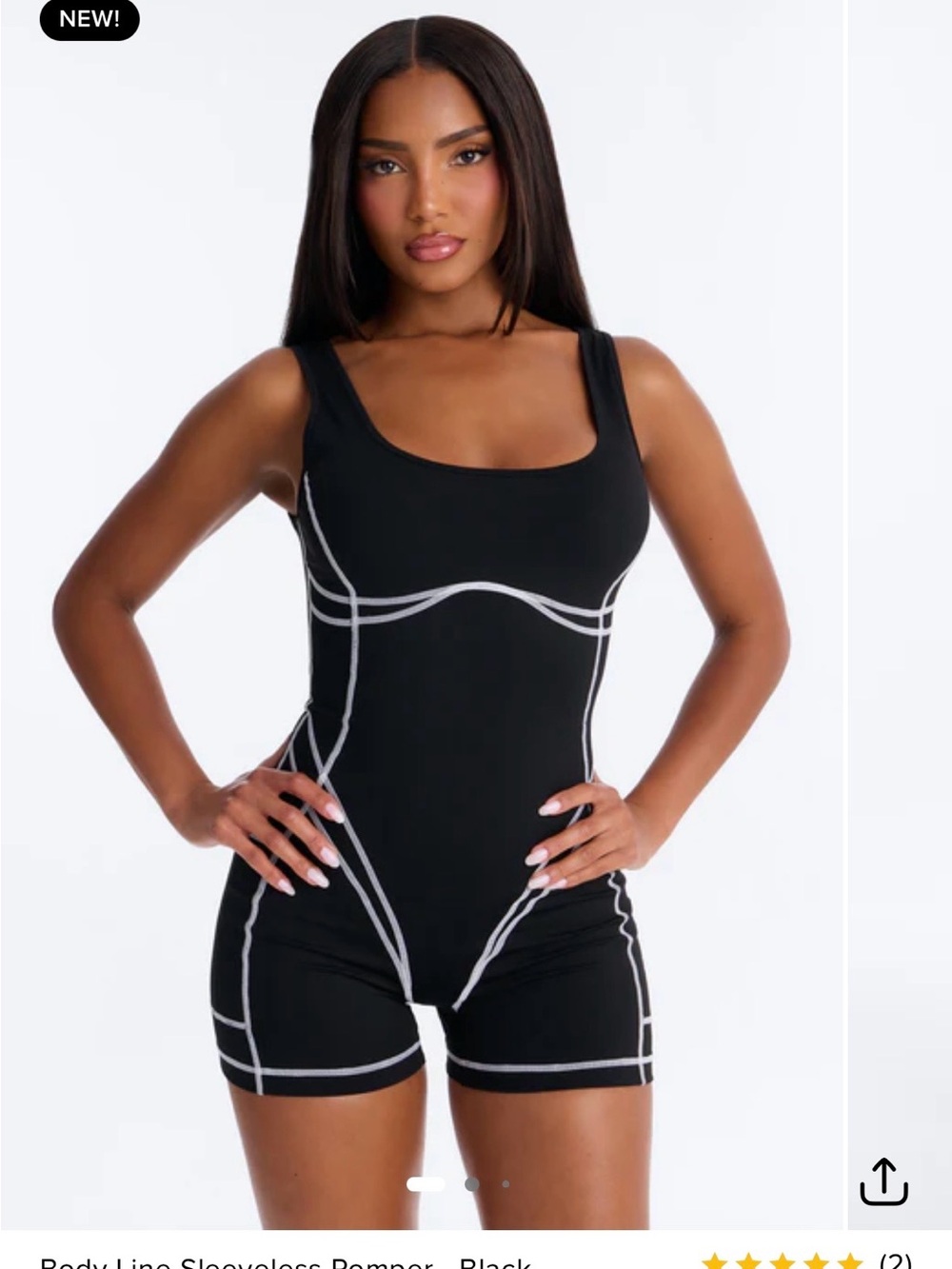 Fashion Nova Black Bodyline Sleeveless Romper with White Contrast Piping